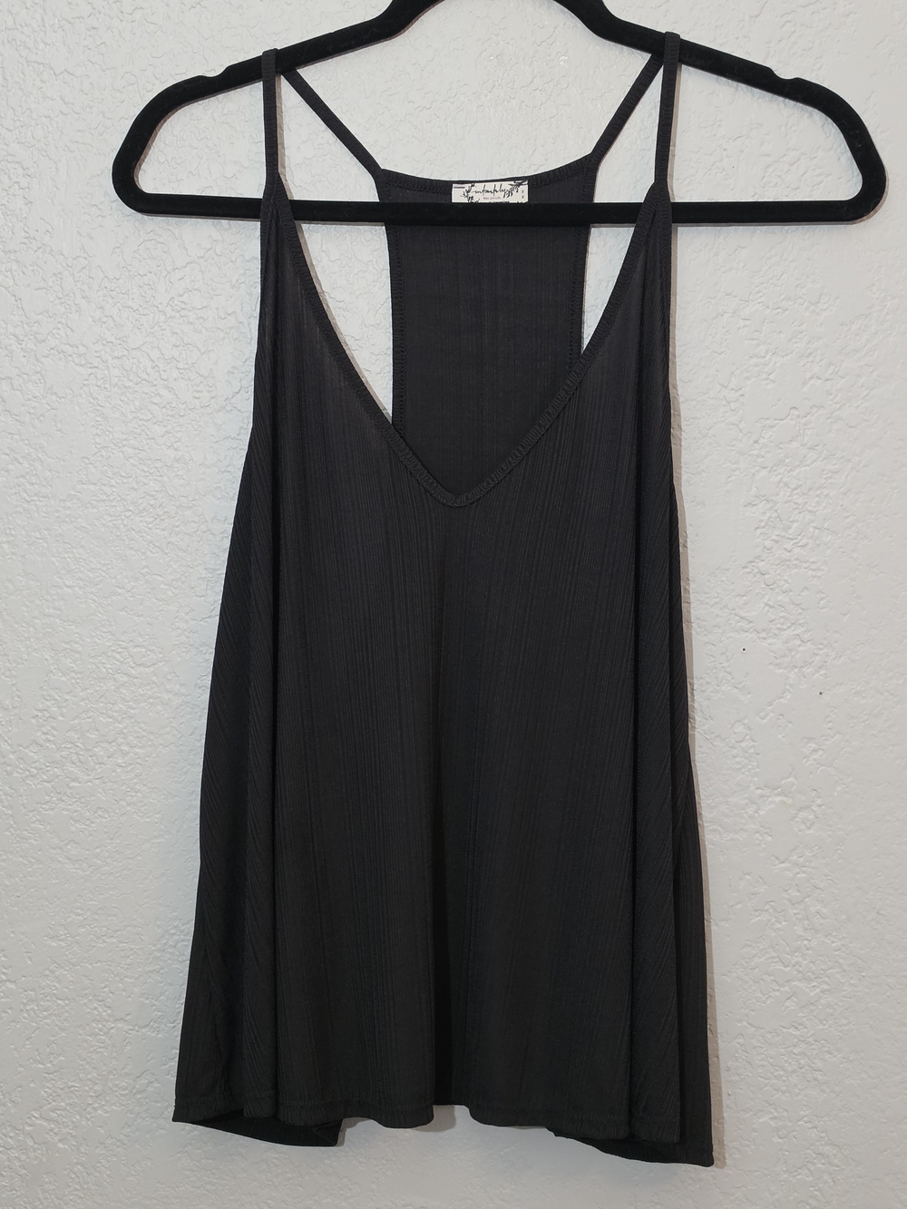 Intimately Free People Black Ribbed V-Neck Racerback Tank Top Womens Medium